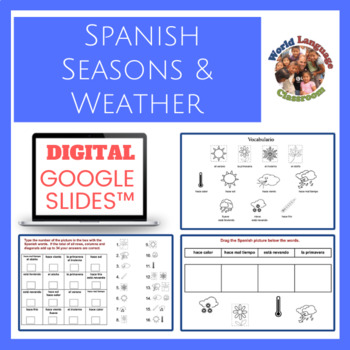 Preview of Spanish Seasons and Weather Digital, Google Slides™ Vocabulary Activities