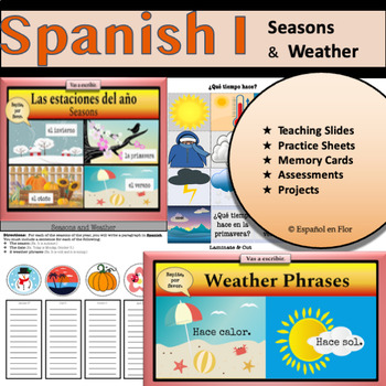 Preview of Spanish Seasons and Weather FREE Unit Activities and Teaching Slides