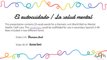Preview of Spanish Self Care / Autocuidado Vocab Word Wall / Bulletin Printables