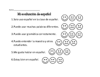 Preview of Spanish Self Evaluation