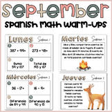 Spanish September Math Warm-Ups for 3rd Grade - Fall Math 