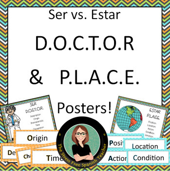 Preview of Spanish Ser Estar POSTERS with DOCTOR and PLACE Acronyms classroom decor