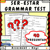 Spanish Ser Vs Estar practice activities quiz No prep Test