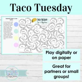 Spanish Ser and Adjectives Activity | Digital or Print Taco Tuesday Game