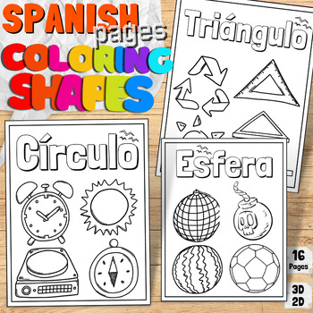 Preview of Spanish Shapes Types in 2D & 3D Coloring Pages Printable Worksheets For Kids