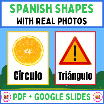 Preview of Spanish Shapes Vocabulary - Printable&Digital Real Picture Cards + Google Slides