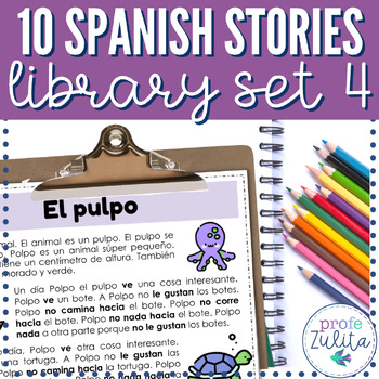 Preview of Spanish Short Story Library 4 - 10 PDF Printable Novice CI Stories FVR SSR