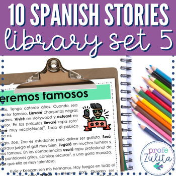 Preview of Spanish Short Story Library 5 - 10 PDF Printable Intermediate CI Stories FVR SSR