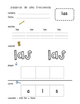 Spanish Sight Word Worksheets K (Set 2) by Flor Flores | TpT