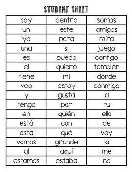 Spanish Sight Words * Tesoros * Treasures * Kindergarten by 3rd Grade Dual