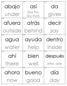 spanish sight words flash cards