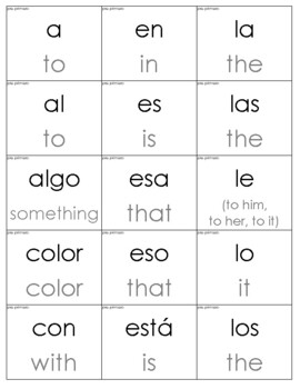 spanish sight words with english translation cards pre primer tpt