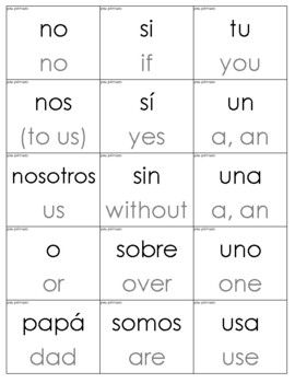 Spanish Sight Words with English Translation Cards (Pre-Primer) | TpT
