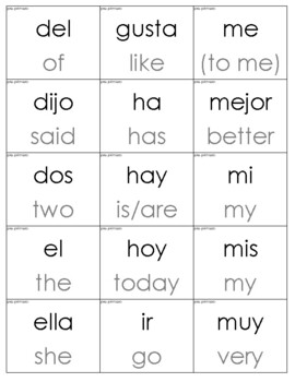 Spanish Sight Words with English Translation Cards (Pre-Primer) | TpT