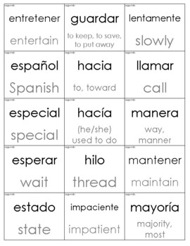 spanish sight words with english translation cards second