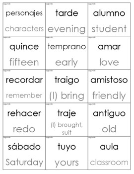 Spanish Sight Words with English Translation Cards (Second Grade)