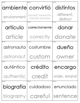 Spanish Sight Words with English Translation Cards (Third Grade)