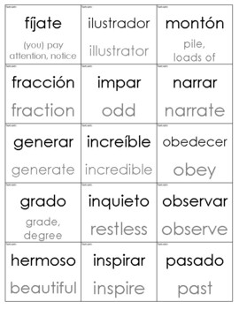 Spanish Sight Words with English Translation Cards (Third Grade)