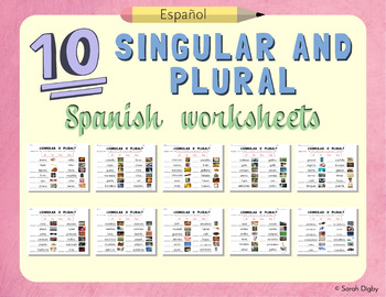 Preview of 10 Spanish Singular and Plural Grammar Worksheets – Leveled