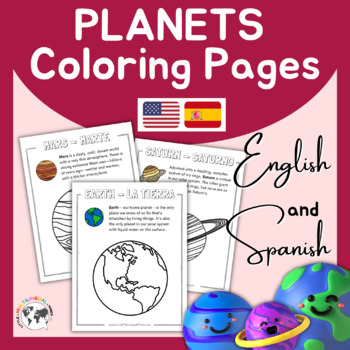 Preview of Spanish Solar System Planets Coloring Pages, Poster, Activities Worksheets