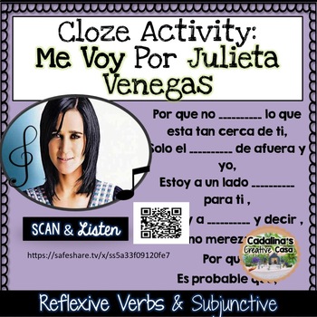 Preview of Spanish Song " Me Voy " por Julieta Venegas Letra + Cloze Activity - Subjunctive