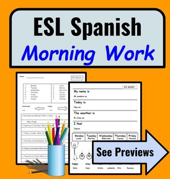 Preview of Spanish Speakers ESL Newcomer Activities: ESL Back to School - Morning Work