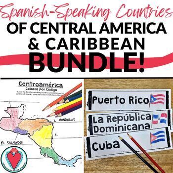 Preview of Spanish Speaking Countries Activities Map, Flags - Central America Caribbean