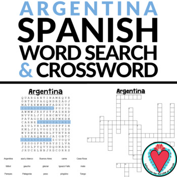 Spanish Speaking Countries Argentina Unit Word Search and Crossword