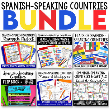 Preview of Spanish Speaking Countries BUNDLE Project Maps Flip Book Quizzes + DIGITAL