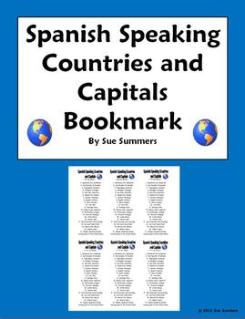 Preview of Spanish Speaking Countries and Capitals Bookmark