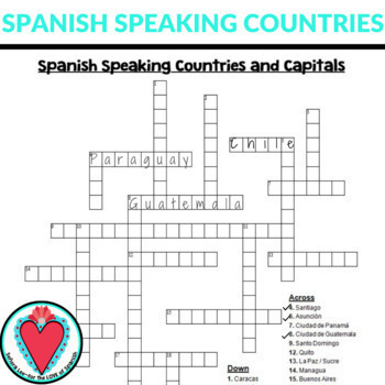 Spanish Speaking Countries Capitals Worksheet Crossword Hispanic