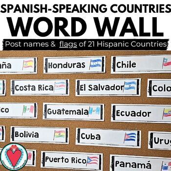 Preview of Spanish Speaking Countries Color the Flags Word Wall Activity, Bulletin Board