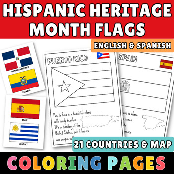 Preview of Spanish Speaking Countries Coloring pages flags & map - Hispanic Heritage Month