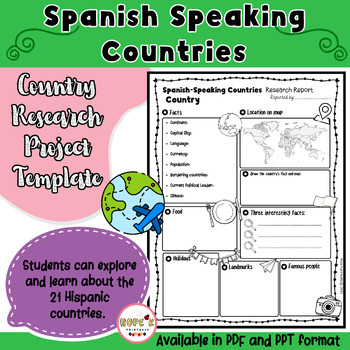 Preview of Spanish Speaking Countries| Country Research Project Template | Editable