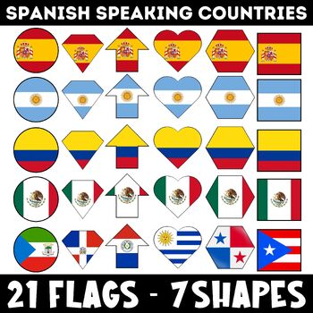 Preview of Spanish Speaking Countries Flag Shapes Clipart