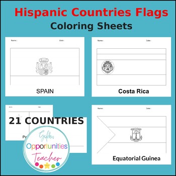 Preview of Spanish Speaking Countries Flags, 21 Coloring Sheet Hispanic Heritage Month