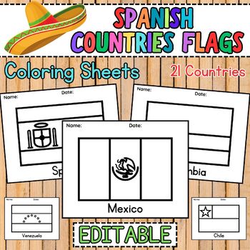 Preview of Spanish Speaking Countries Flags, Coloring Sheets, Hispanic Countries Flags