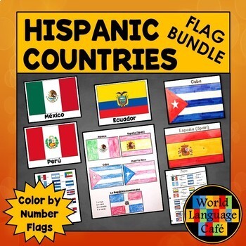 Preview of SPANISH SPEAKING COUNTRIES FLAGS Printable Classroom Decor 21 Hispanic Countries