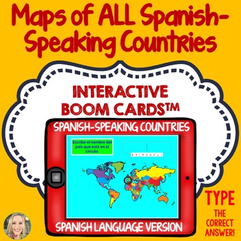 Preview of Spanish Speaking Countries, Geography Boom Cards, Type the Answer, Maps