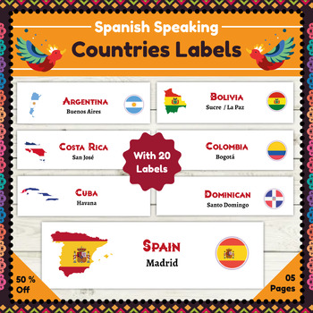 Preview of Spanish Speaking Countries Labels :  A Great Way to Celebrate Hispanic Month