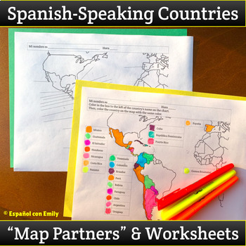 Preview of Spanish Speaking Countries Map Partner Back to School Activity and Worksheets