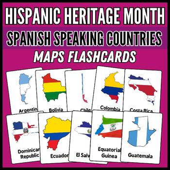 Preview of Spanish Speaking Countries Maps Flashcards - Hispanic Heritage Month Cards