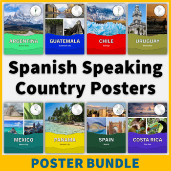 Preview of Spanish Speaking Countries Poster Bundle Hispanic Heritage Classroom Decor