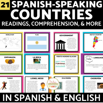 Preview of Spanish-Speaking Countries Reading Comprehension Gallery Walk & Display BUNDLE