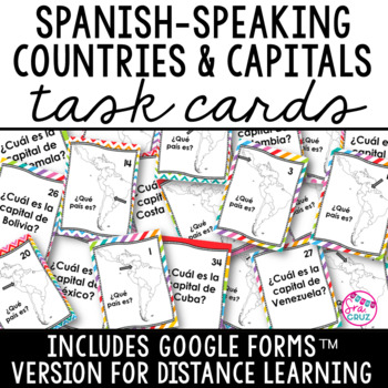 Preview of Spanish Speaking Countries and Capitals Task Cards with DIGITAL