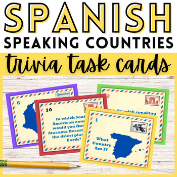 Preview of Spanish Speaking Countries Trivia Task Cards Activity Hispanic Heritage Month