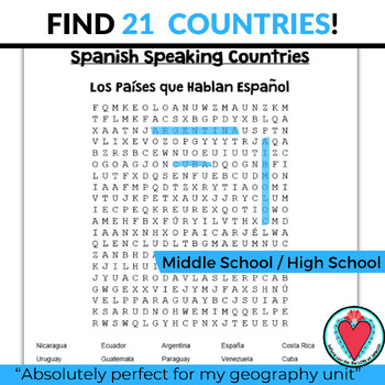 Spanish Speaking Countries WORD SEARCH | Los Paises Hispanohablantes