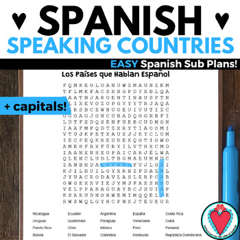 Spanish Speaking Countries WORD SEARCH | Los Paises Hispanohablantes