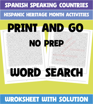 Preview of Spanish Speaking Countries Word Search Hispanic Heritage Month Worksheets