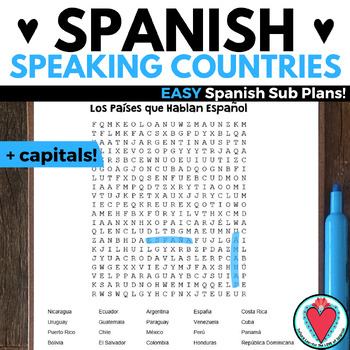 Preview of Spanish Speaking Countries Word Searches - Worksheets - Spanish Sub Plans